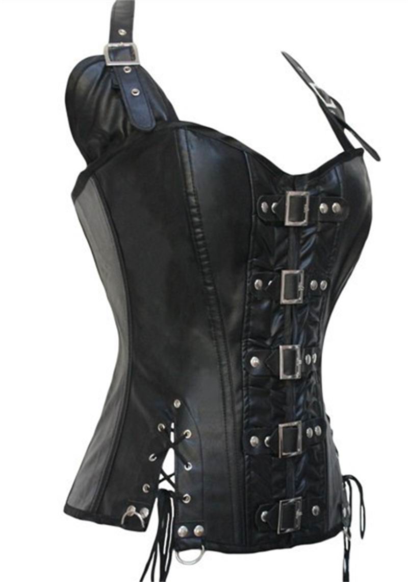 F9073 PLUS SIZE BLACK BUCKLE-UP STEAMPUNK CORSET